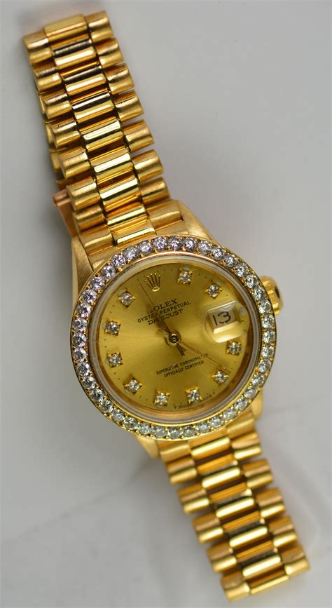 gold rolex women's watch|rolex women's datejust diamond bezel.